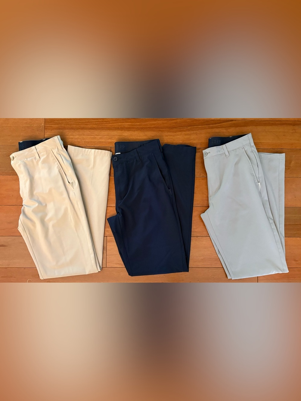 3 Pairs of 32x34 IZOD Men’s Golf Pants Blue, Gray, Khaki Straight Leg Chinos